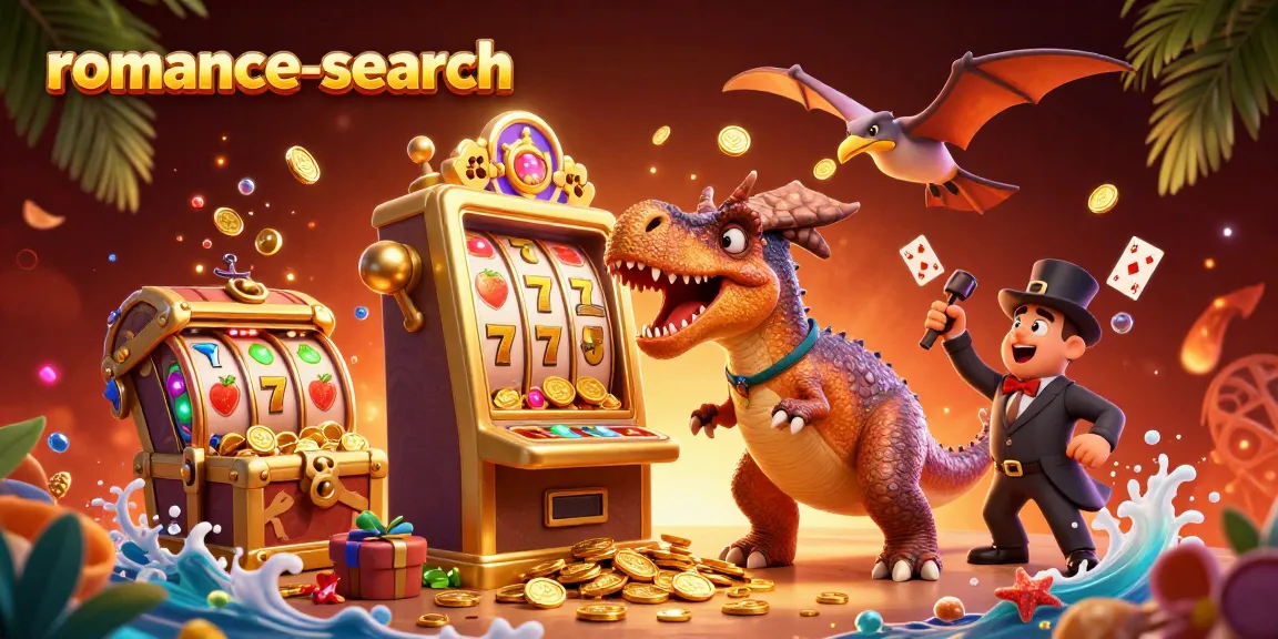 Experience the excitement at romance-search as a pachycephalosaurus wins a jackpot, surrounded by vivid casino elements.