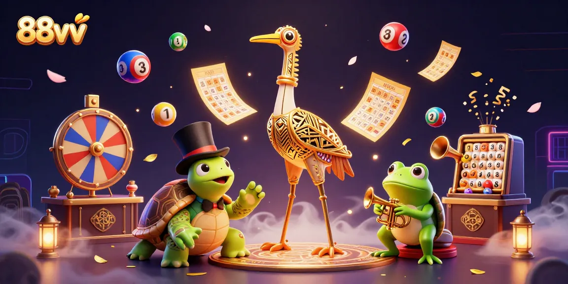 Experience the excitement of 88vv with vibrant lottery elements and whimsical characters in this stunning illustration.