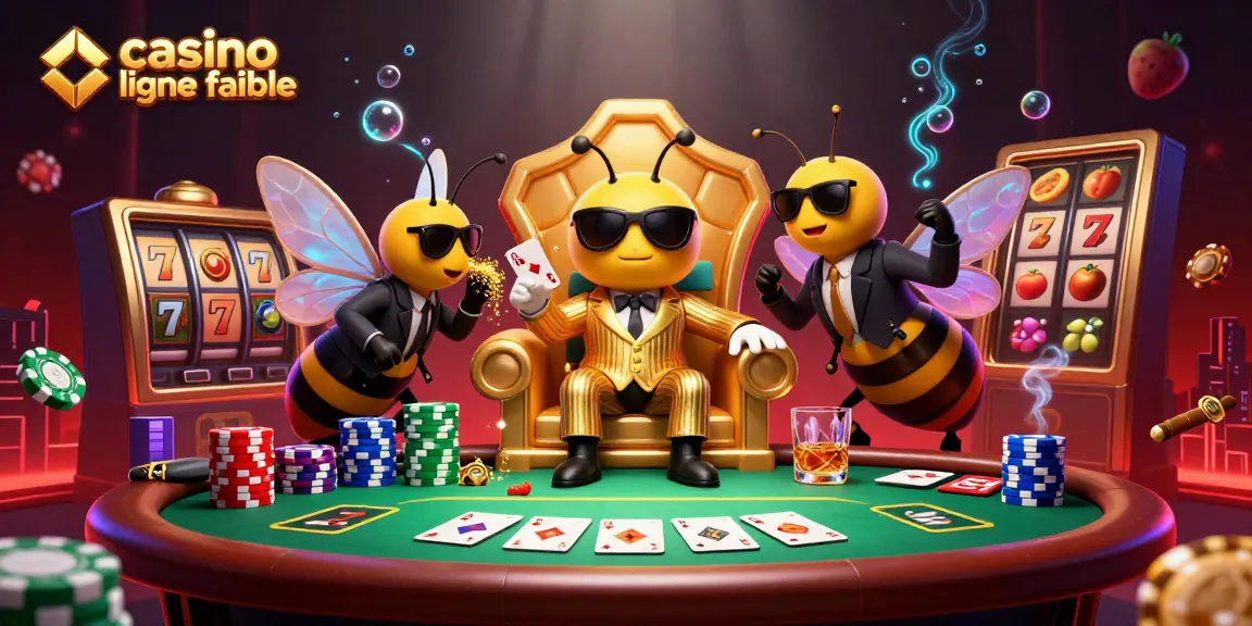 Illustration dynamique de casino en ligne fiable avec un boss abeille et des éléments de jeu autour.