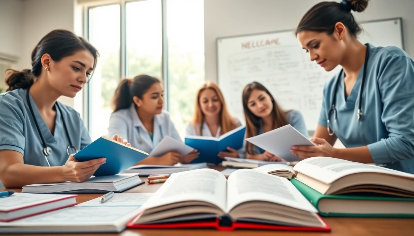 Students engaged at Houston Trusted Nclex review center, immersed in NCLEX study materials.