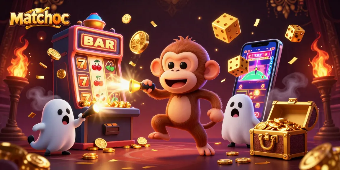 Experience matchuoc's haunted casino world with a playful ghost-monkey juggling golden treasures.