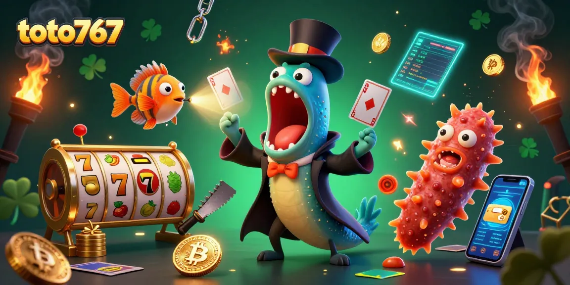Gulper eel yang mengenakan jubah magician melakukan trik kartu di toto767, dikelilingi elemen slot dan cryptocurrency.