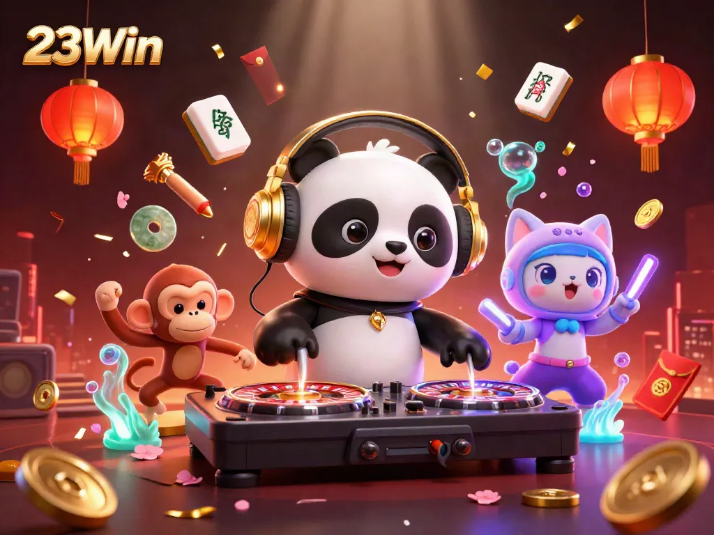 Experience thrilling gaming at 23Win with vibrant DJ panda and exciting casino elements.