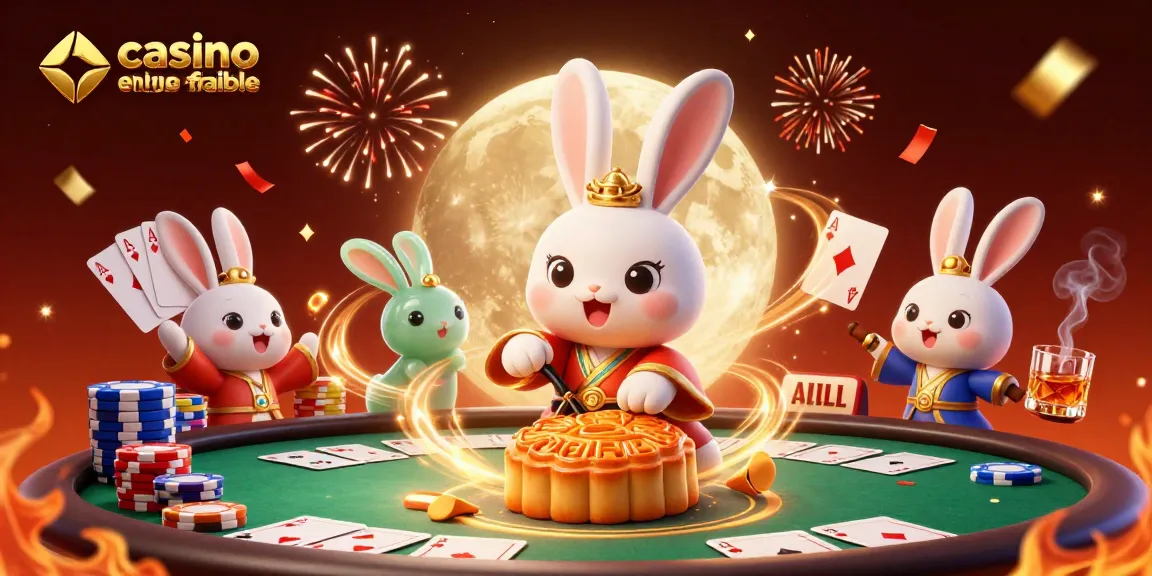 Illustration captivante représentant des éléments de casino en ligne fiable, avec un lapin lunaire.