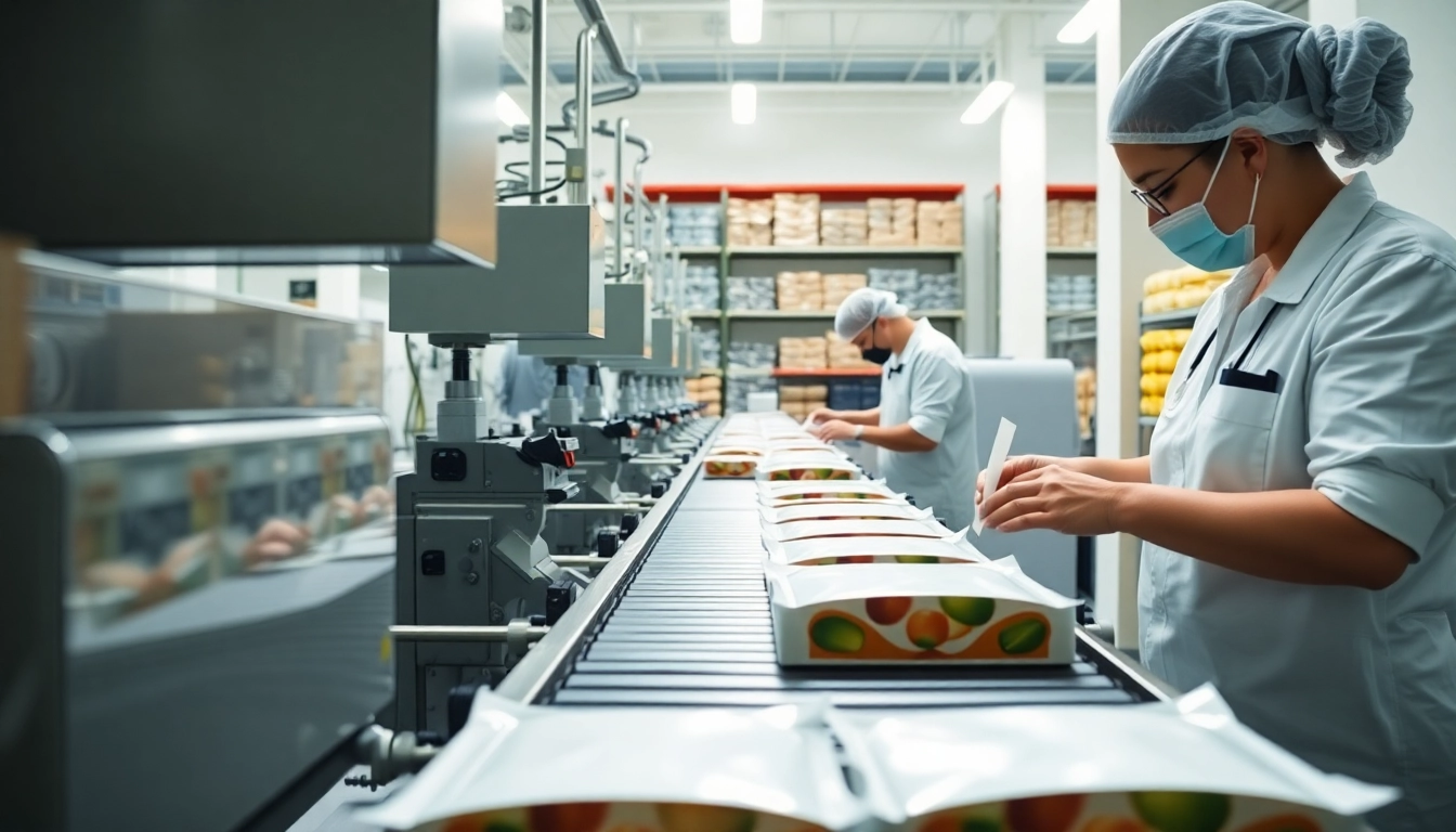 Showcasing food contract packaging in an efficient manufacturing environment with detailing on the packaging process.