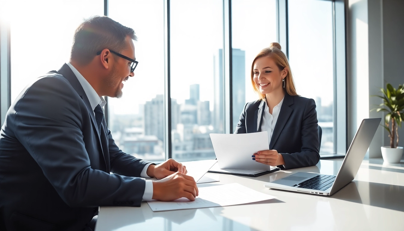 Engaging visual of Title Insurance Services discussion between an agent and clients.