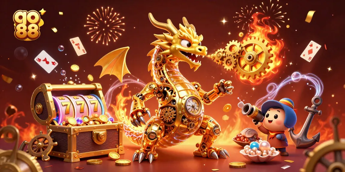 Engage in thrilling gameplay with go 88 featuring a golden dragon and vibrant slot reels.