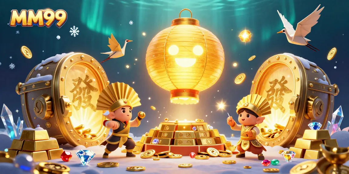 Experience the excitement of MM99 Casino with floating golden lanterns and treasure elements