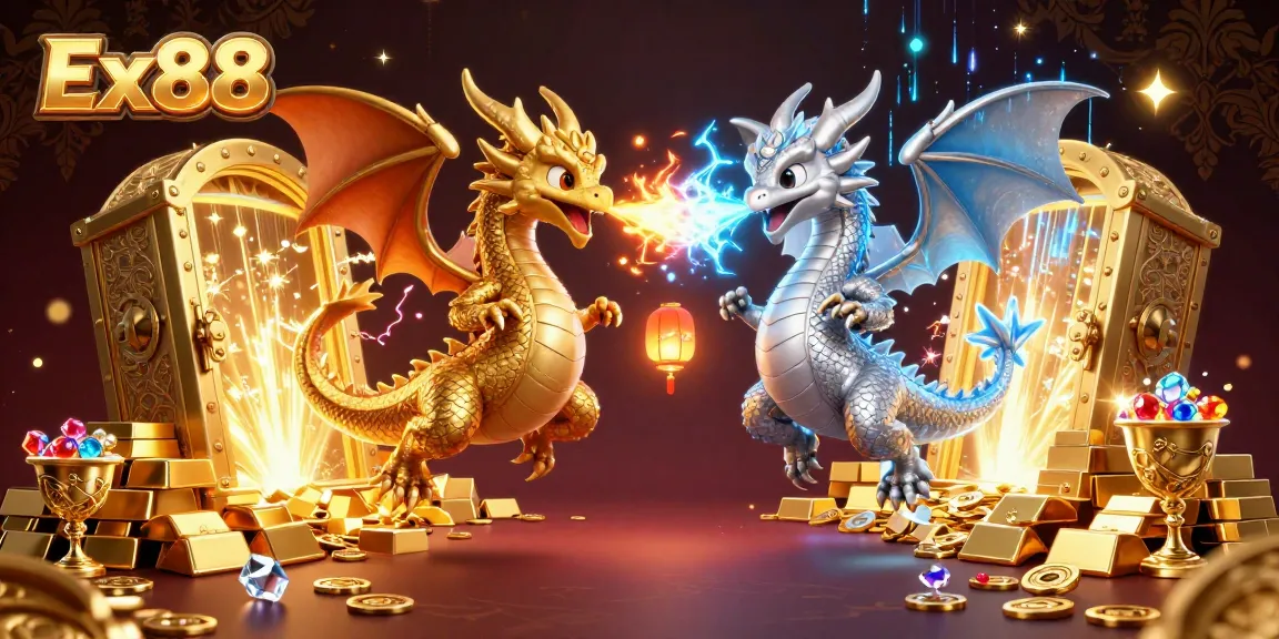 Experience the thrill of Ex88 with dynamic dragons, treasure, and excitement in a vibrant casino atmosphere.