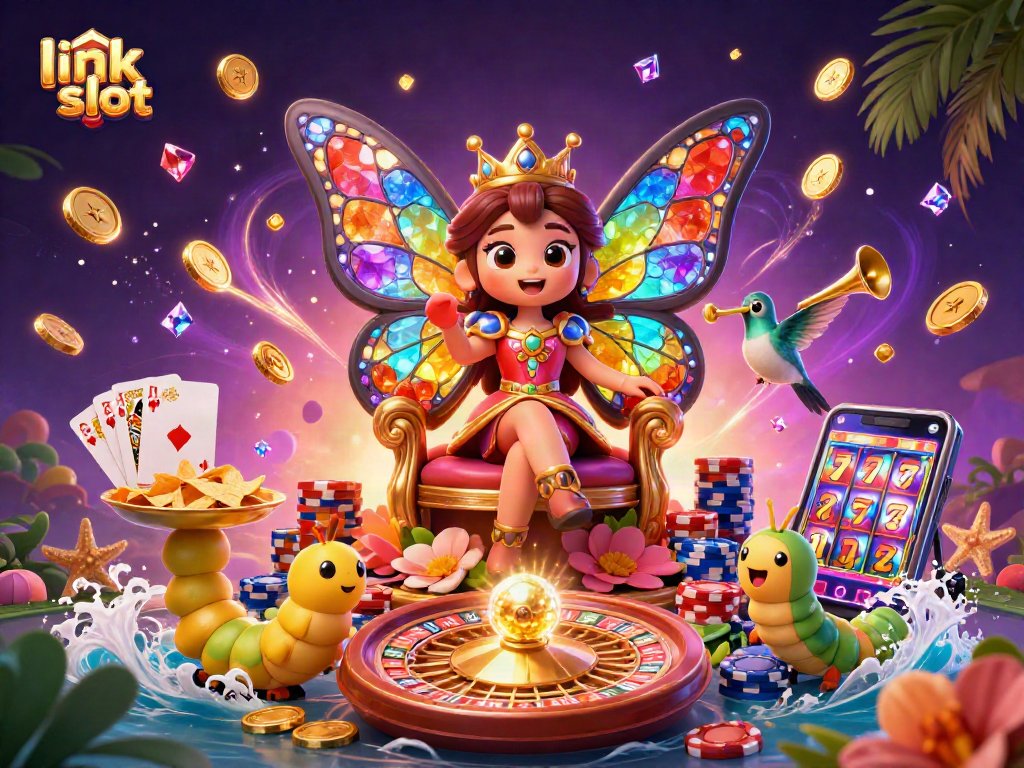 Experience the thrill of link slot gaming with vibrant characters and dynamic casino elements.