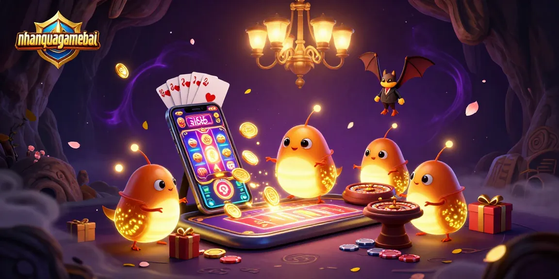 Experience exhilarating gameplay with nhanquagamebai in this vibrant casino scene showcasing animated glowworms and a bat dealer.