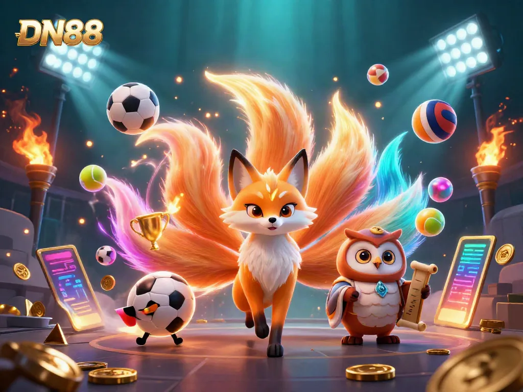 Experience the thrilling world of DN88 with a vibrant illustration showcasing dynamic gaming elements, colorful characters, and intense action.
