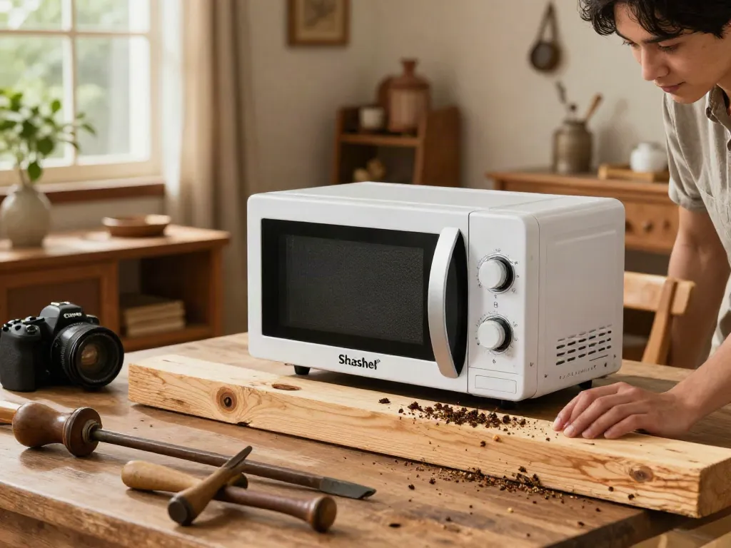 Shashel® microwave device eliminating wood-boring insects in a cozy home.