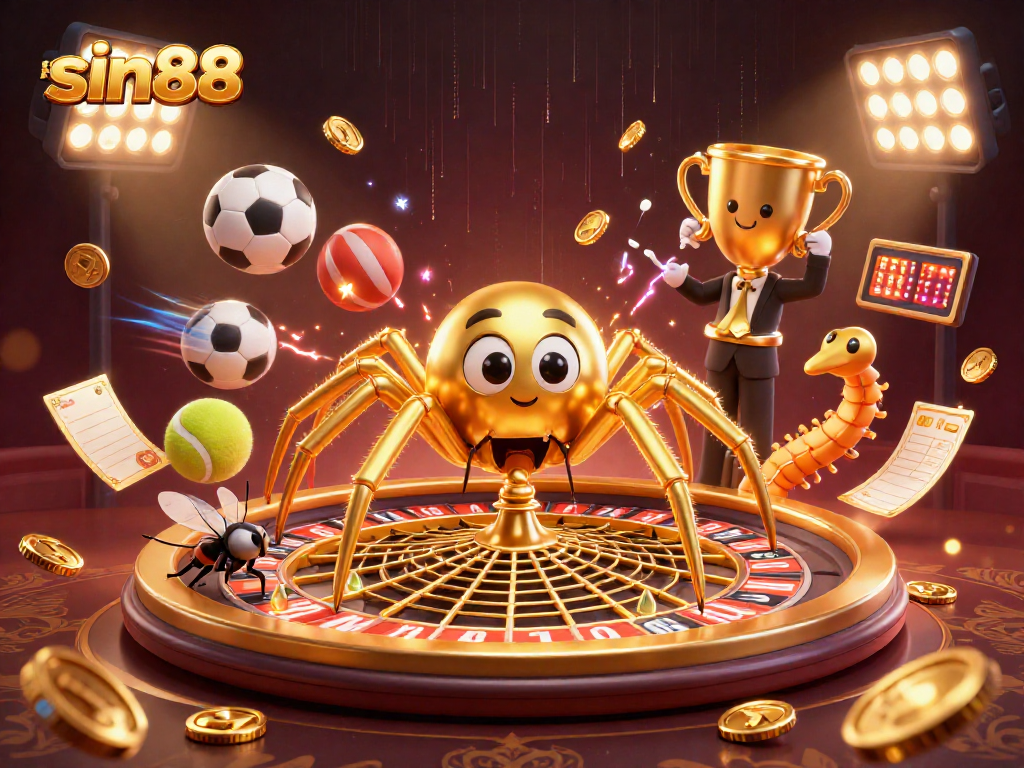 Sin88 features a dynamic scene with engaging characters in a vibrant casino atmosphere, showcasing sports betting action.