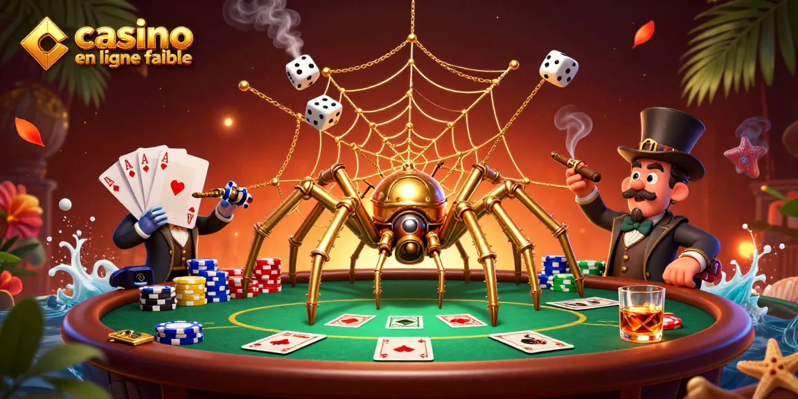 Un chatoyant casino en ligne fiable capturé dans une scène de jeu dynamique avec une araignée steampunk et des éléments de poker.