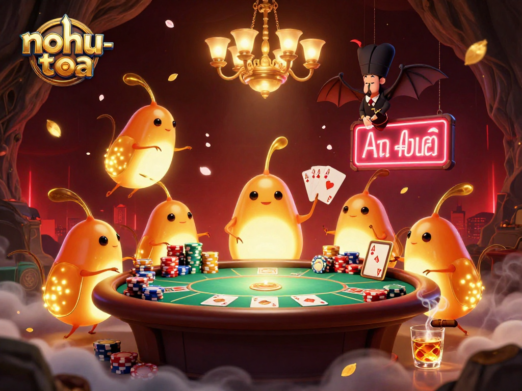 Experience the excitement of nohu-toa-thap casino gaming with vibrant glowworms illuminating a dynamic poker scene.