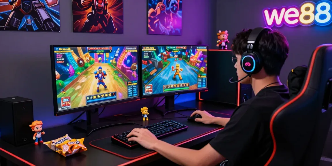Player enjoying an exciting session of we88 PGSLOT with vibrant graphics and gaming setup.