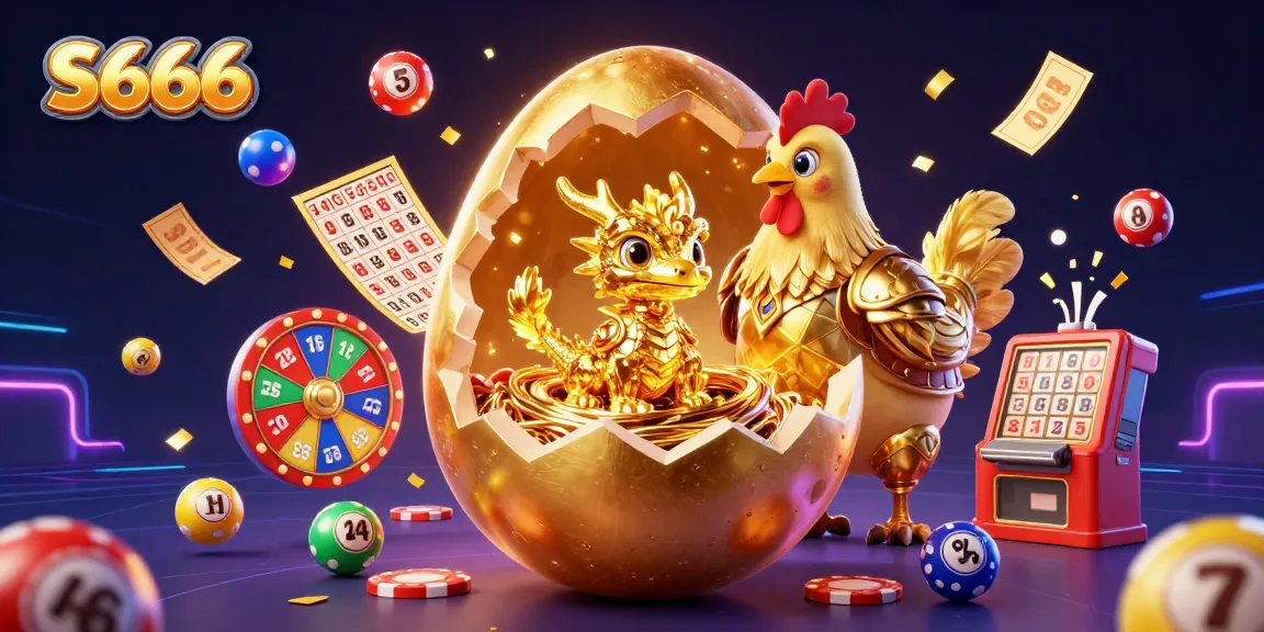 Experience the thrill of S666 with golden dragon and poker chips in a dynamic casino scene.