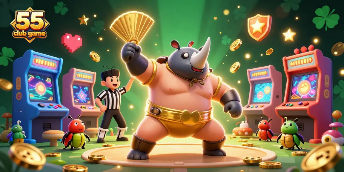 Experience the thrilling 55 club game with dynamic characters and colorful arcade elements.