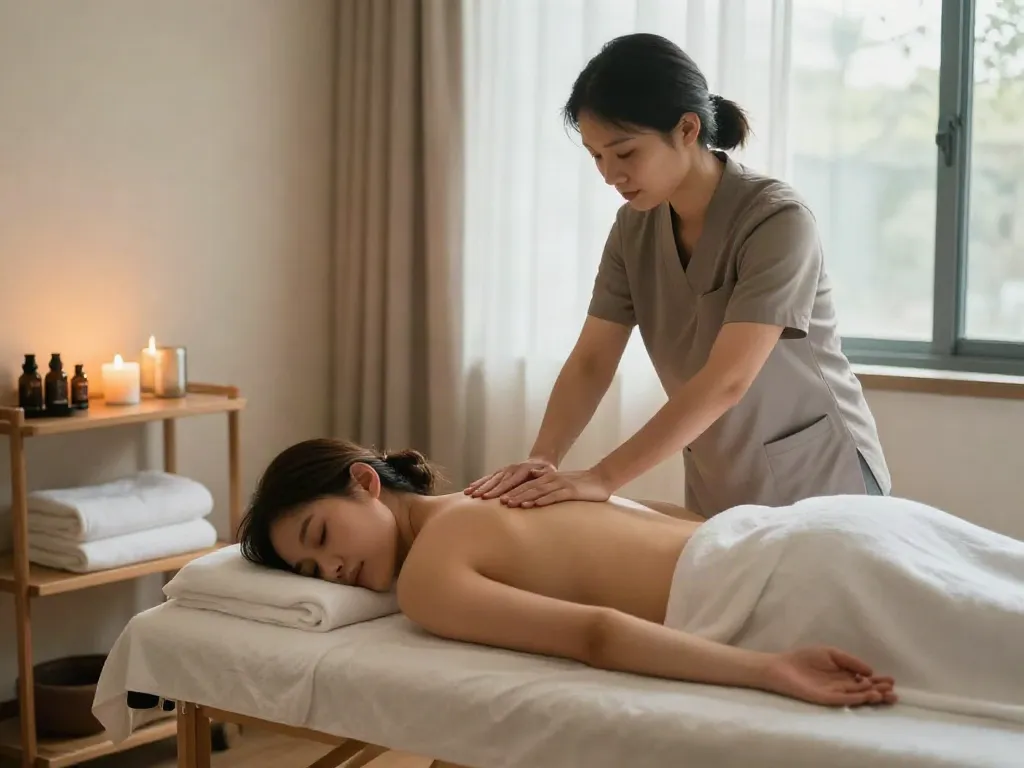 Experience a calming 출장마사지 session in a serene home spa setting.