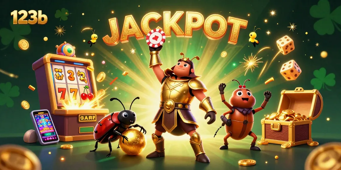 Experience the thrill at 123b with a victorious beetle scene celebrating a jackpot win!