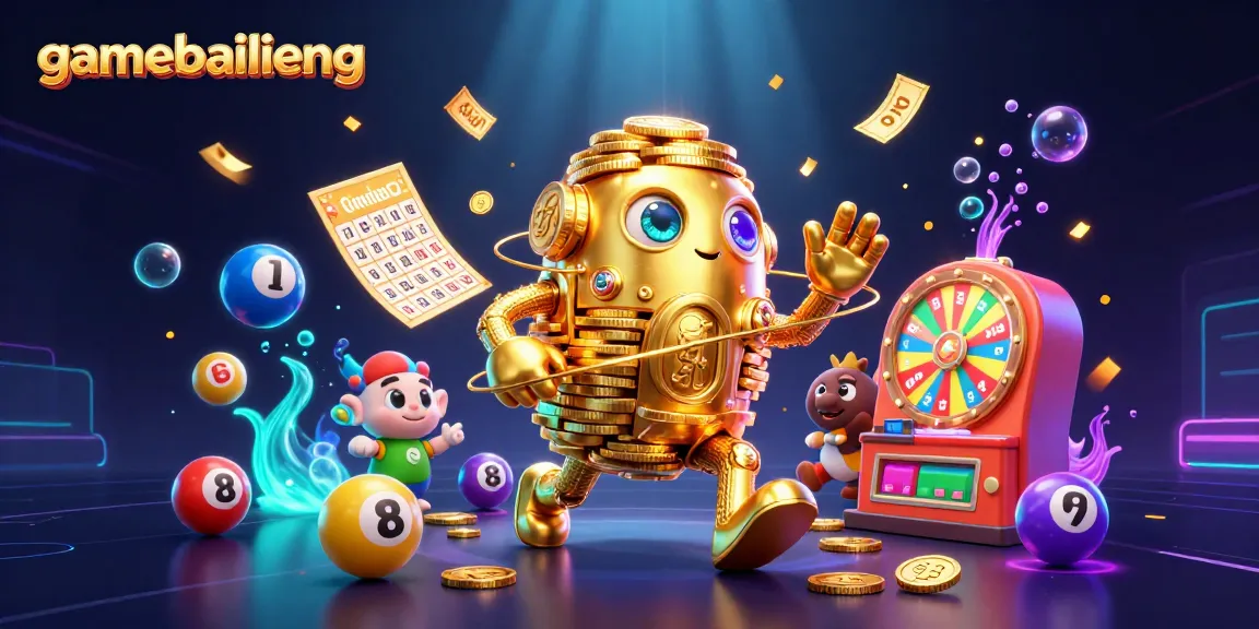 Join the excitement of gamebailieng as the golden golem spins dynamic lottery elements in this engaging scene.