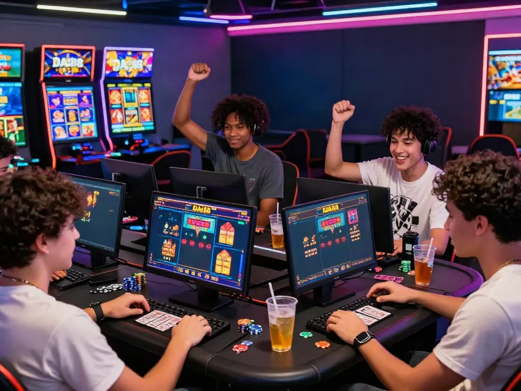 Players engaged in exciting slot games at DA88, showcasing vibrant graphics and lively atmosphere.