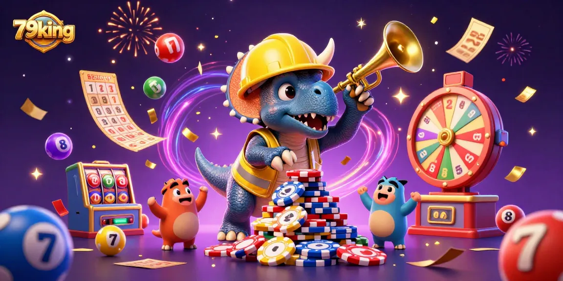 Join the excitement of 79king with vibrant lottery and casino elements in a celebratory scene.