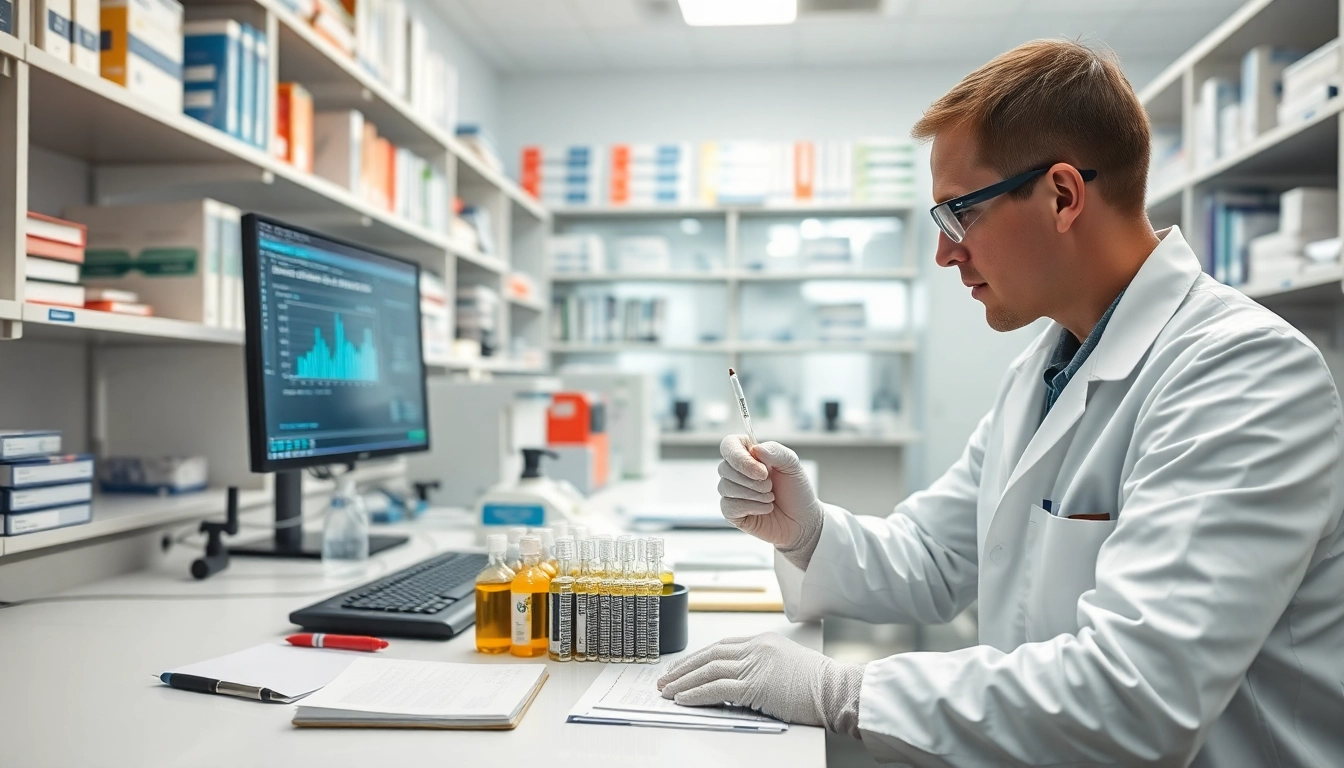 Researcher analyzing glp3 peptide samples in a modern laboratory.
