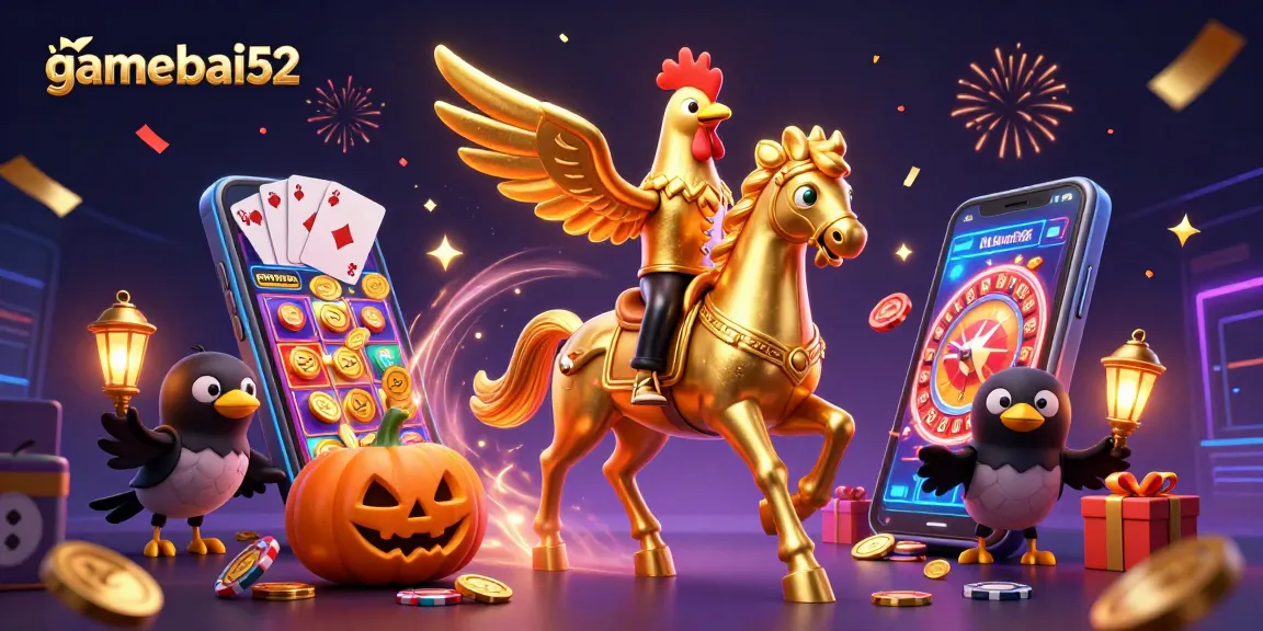 gamebai52 captures the excitement of a midnight casino scene featuring dynamic gaming elements and vibrant characters.