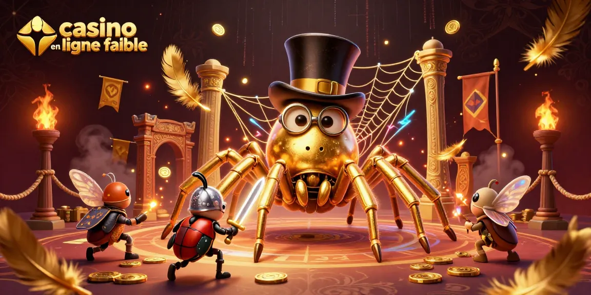 Explorez le monde du casino en ligne fiable avec une araignée dorée et un chevalier scarabée.