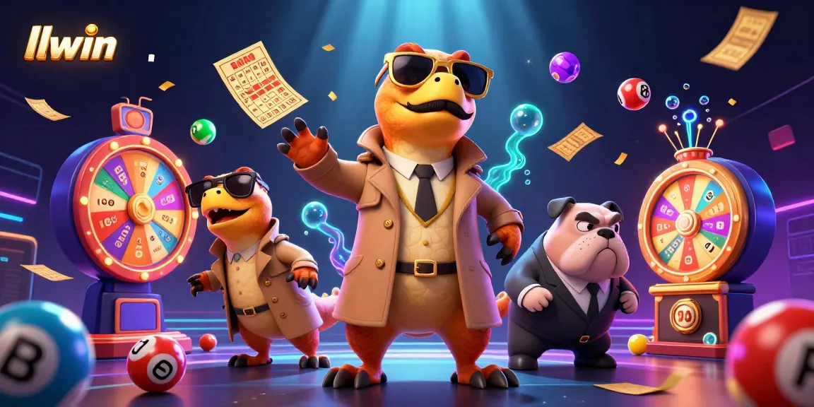 Experience winning with llwin: colorful lottery balls and fun characters enhance the casino vibe.