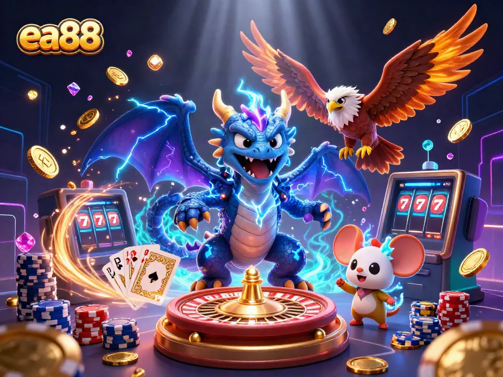 Thắng lớn với trò chơi trên ea88, hình ảnh mang tính chất casino huyền bí và đầy màu sắc.