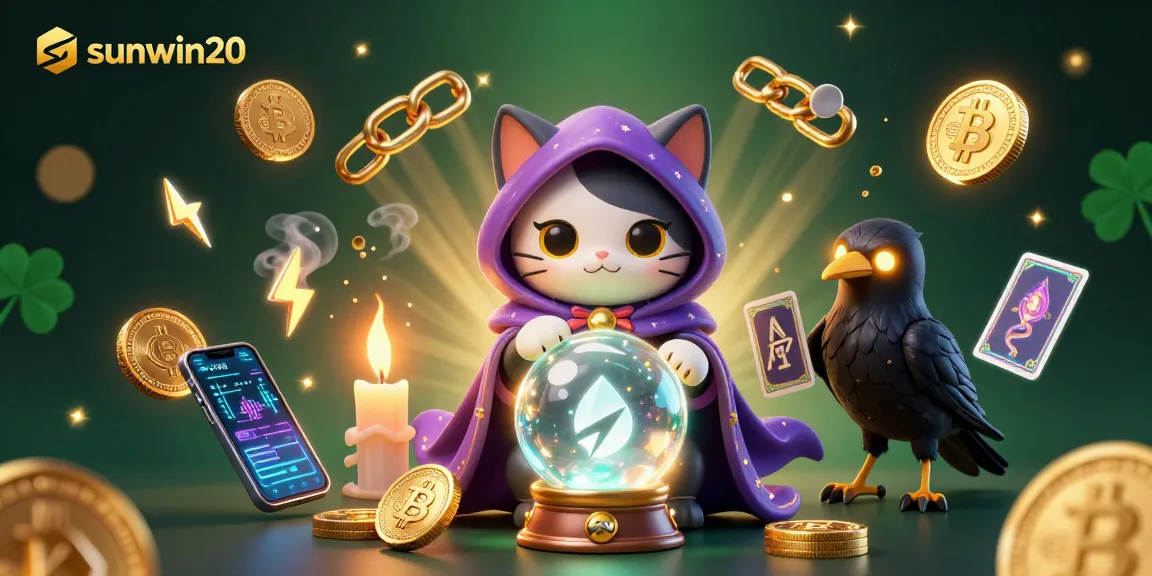 Experience sunwin20 with a captivating scene of mystic themes and crypto elements in a vibrant casino setting.