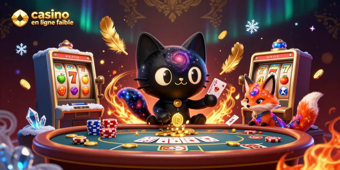 Illustration 3D d'un casino en ligne fiable avec un chat noir trous noir attirant des jetons d'or et des cartes.